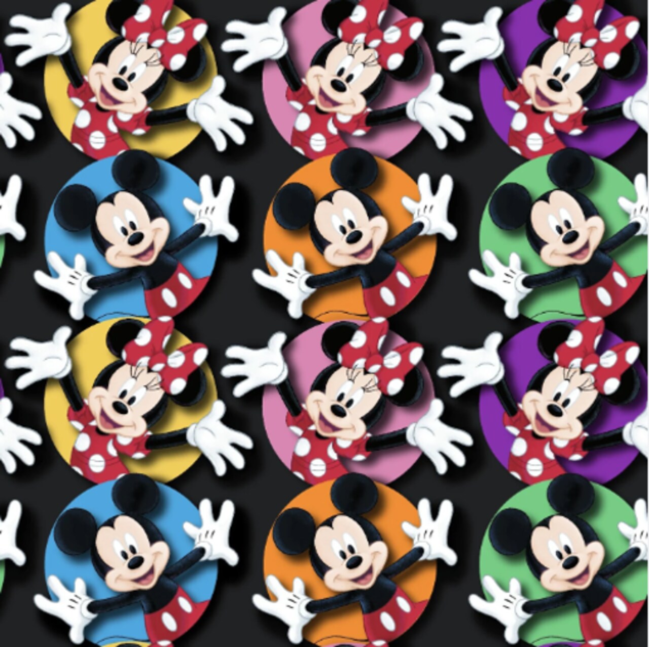 Disney Mickey and Minnie Circles Black Cotton Fabric by the Yard